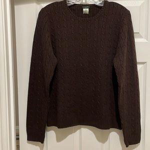 J. CREW DARK BROWN CABLE-KNIT CREW NECK SWEATER